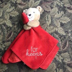 Carters Child of Mine Red Satin‎ Bear Lovey Security Blanket Rattle "For Keeps"